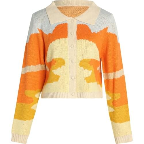 Womens autumn new style lapel single-breasted cardigan long-sleeved sweater fashion casual cardigan sweater T-shirt /F