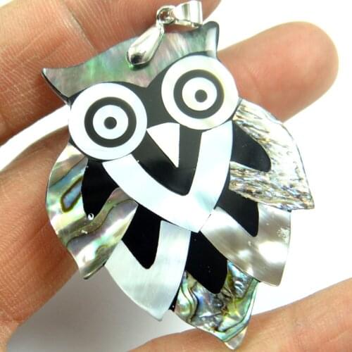 Natural Paua Abalone Shell owl Bead Pendant Alloy Jewelry making necklace for Women Vintage Jewelry Friendship Gifts F26