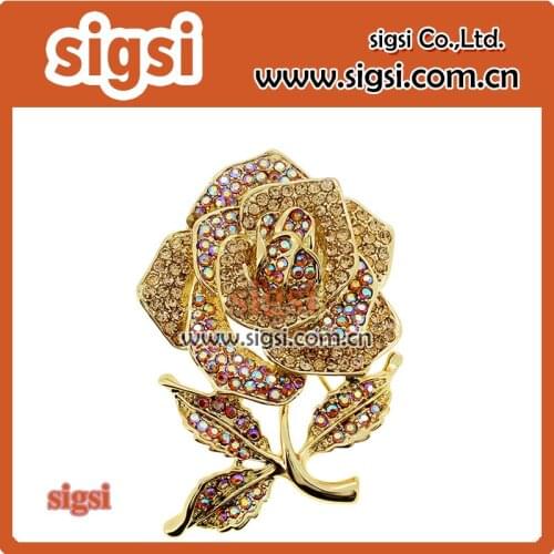 Golden rhinestone crystal Floral Brooch Pins for Women Brides Flower Brooch Badge 24K Gold Jewelry Gift