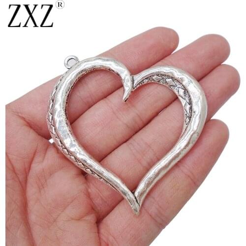 ZXZ 5pcs Large Open Heart Charms Pendants for Jewelry Making Findings 57x53mm