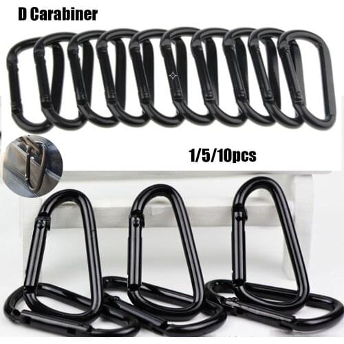 1/5/10Pcs Black Premium Aluminum Carabiner D-Ring Key Chain Clip Climbing Camping Hiking Keyring Snap Hooks Outdoor Travel Kit