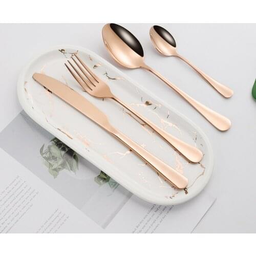 4Pcs Glossy Rose Gold Stainless Steel Cutlery Tableware Flatware Set Dinnerware Forks Knives Spoons Set Party Wedding Silverware