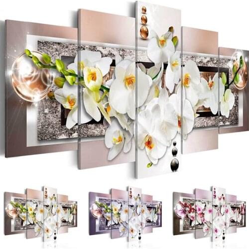 5pcs Full Round Drill 5D DIY Diamond Painting orchid flower Embroidery Cross Stitch Mosaic Rhinestone Decor new year Gift