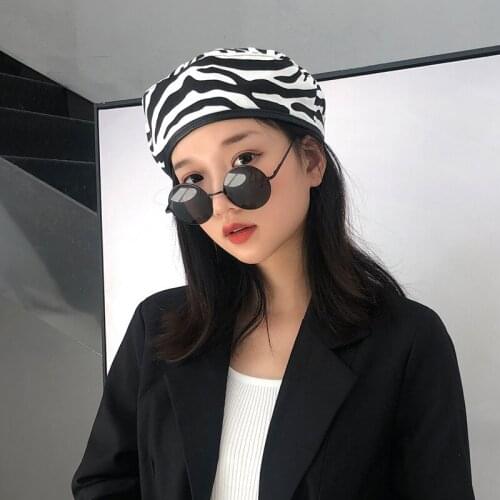 2020 Fashion Zebra Striped Beret Hats Women Men Autumn Outdoor Street Flat Top Pumpkin Caps Headwear