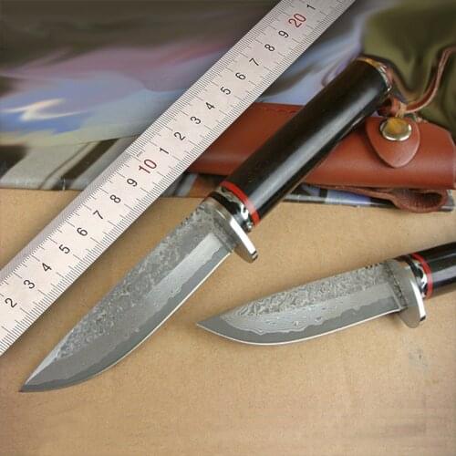 Free shipping Handmade Damascus steel Hunting Knife Camping Survival Knife Fixed Blade Tactical Knife black wood handle