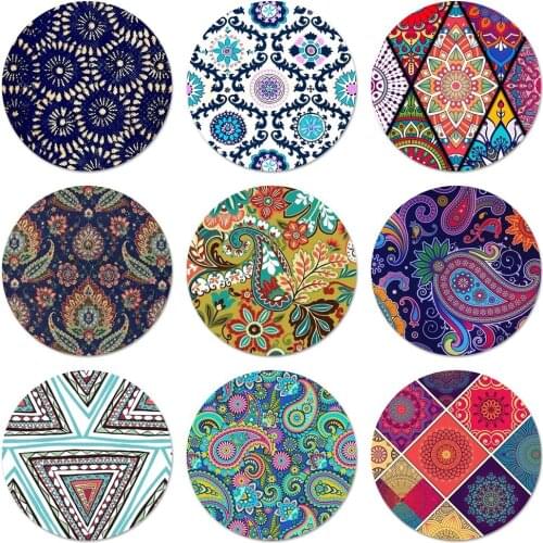 Boho Indian Floral Lotus Elephant Paisley Tribal Icons Pins Badge Decoration Brooches Metal Badges For Backpack Decoration 58mm