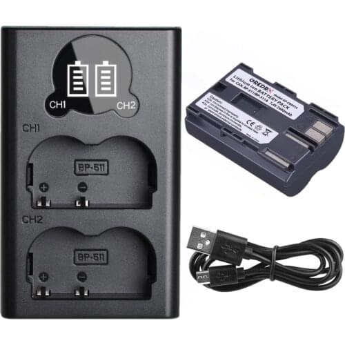 BP-511A BP-511 Battery with Charger for Canon BP511 BP511A, EOS 40D, EOS 5D, EOS 50D, EOS 20D, EOS 300D, EOS 10D, EOS 30D