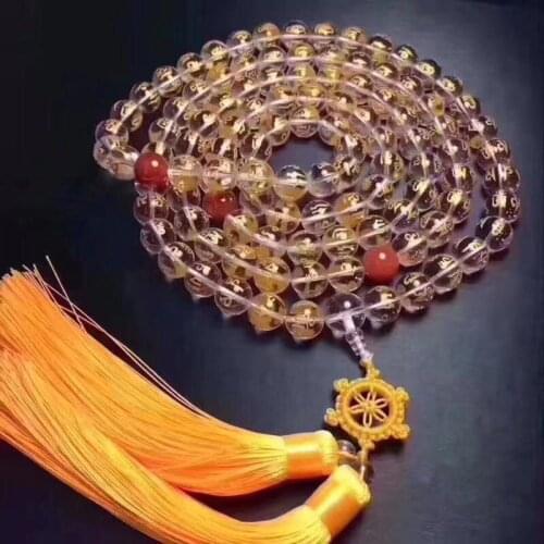 Hand made Natural white six words crystal beads mala 108 strand bracelet red onyx white mantras crystal necklace for women yoga