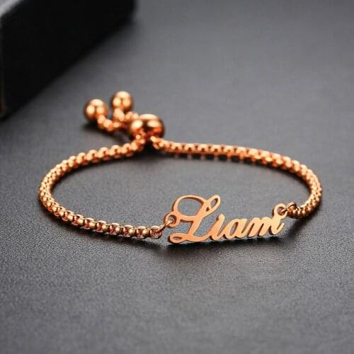 Personalize Names Bracelets for Women, Wristband Custom Gifts for Female Girls, Stainless Steel Chain Length Adjustable