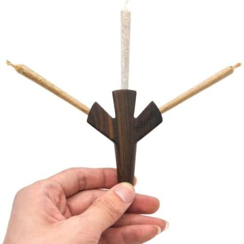 Tripple Barrel Wooden Cig Holder Grinder Weed Smoking Pipes Handmade Cigarette Cigar Pipe Paper Palm Tobacco Smoking Accessory