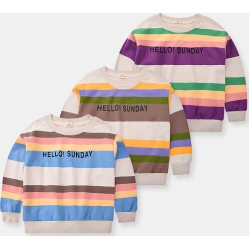 27Kids Boys Long Sleeves Color Stripes Pattern Sweatshirts Kids Clothes Autumn Childrens Winter Clothing 2-9Years