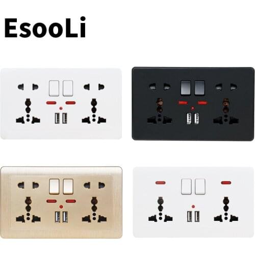 EsooLi 2.1A Dual USB Charger Port LED indicator Wall Power Socket Double Universal 5 Hole Switched Outlet 146mm*86mm Push button