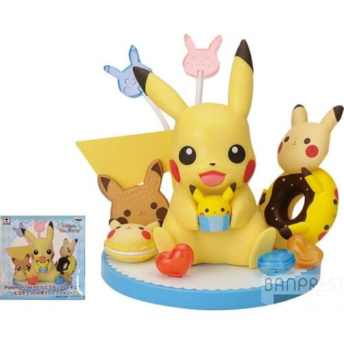 TAKARA TOMY Pokemon Figures Cake Scene Pikachu Anime Figure Genuine Model Ornaments Action Toy Figure Toys for Children