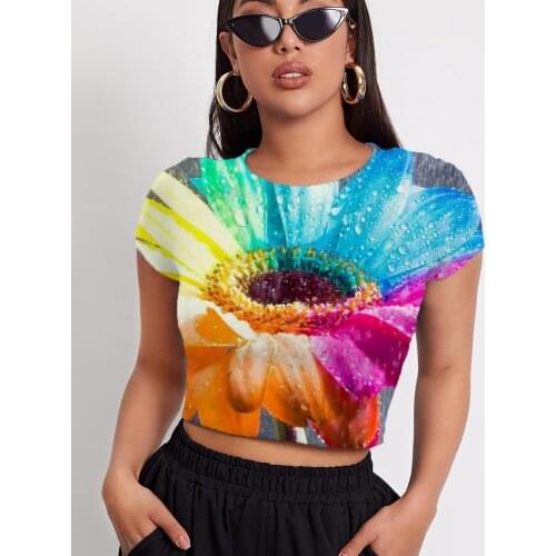3d Tshirt Sunflower T-shirt Women Colorful T-shirts 3d Raindrop Navel Bare Romantic Tshirts Casual Womens Clothing Punk Rock