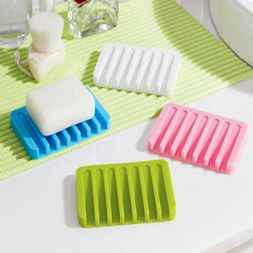 Flexible Bathroom Silicone Soap Dish Storage Holder Soapbox Plate Tray Drain Creative Silicone Drainable Soap Box