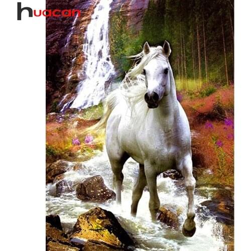 Huacan Diamond Mosaic Horse Full Square/round Diamond Painting Embroidery Waterfall Animal Room Decor Crystal Gift
