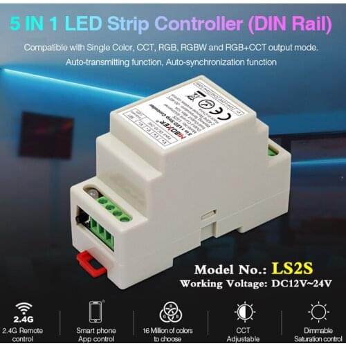 MiBOXER LS2S 5 IN 1 LED Strip Controller(DIN Rail)DC12V~24V Common anode Connection for SingleColor/CCT/RGBW/RGB+CCT led strip
