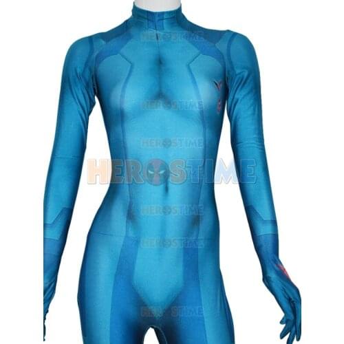 Samus Aran Zero Suit 3Digital Print Girl Cosplay Costume Female/Women/Girls/Lady Halloween Zentai Bodysuit