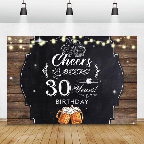 Laeacco Wooden Board Cheers Beer Happy 30 40 50th Birthday Party Photography Backdrops Photocall Poster Backgrounds Photo Studio