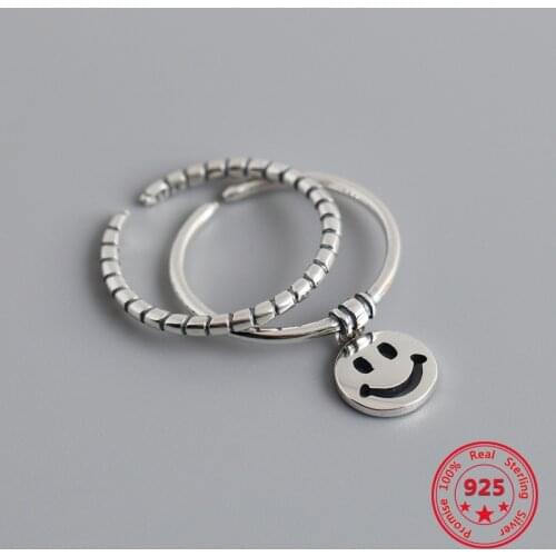 Factory Price 100% 925 Sterling Silver Fashion Simple Ring Oval Smiley Face For Girlfriends Birthday Gift