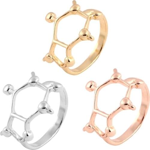 Fashion Chemistry Molecule Rings For Women Rose Gold Silver Color Life Science Geometric Finger Ring Jewelry Party Gift 2021