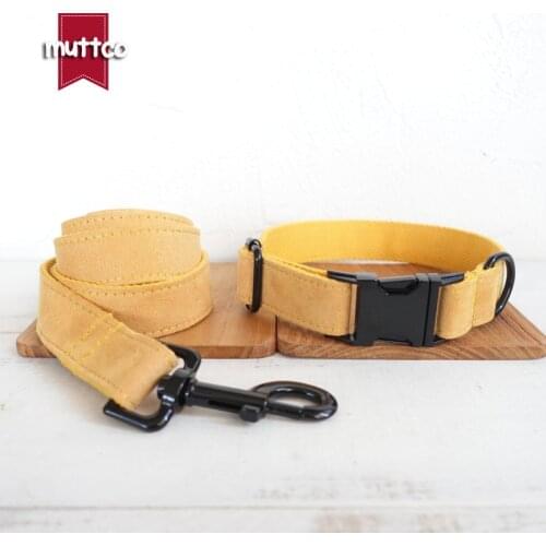 MUTTCO handmade durable collar THE YELLOW customized dog ID tag collar anti-lost pet products leash 5 sizes UDC077H