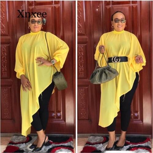 New style African Women clothing Dashiki fashion Pure color chiffon Irregular hem loose dress size S - 5XL elegant white