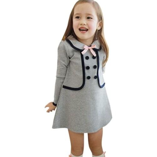 Baby Girls Clothing Long-Sleeved Fake 2 Piece Dress Fashion Dress With Bowknot Kids Dresses High Quality Children Clothing Ins