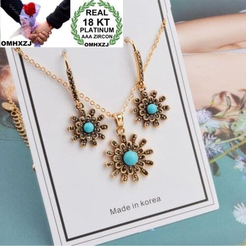 OMHXZJ Wholesale Personality Fashion OL Woman Girl Party Wedding Flower Zircon 18KG Gold Earrings+Necklace Jewelry Set SE26