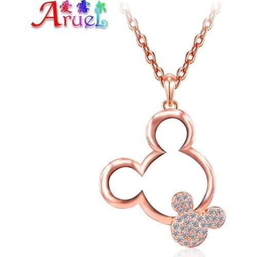 Mickey Necklace Women Girls Fashion Jewelry Christmas Gift Rose Gold Color Austrian Crystal Rhinestone Cute Pendant Necklaces