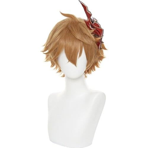 Genshin Impact Tartaglia Cosplay Short Brown Heat Resistant Synthetic Hair Halloween Party Anime Cosplay Wigs