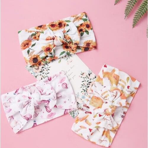 Baby Headband Nylon Infant Hair Bows Accessories Soft Girls 3D Digital Printing Headwrap Children Cartoon Turban Wide Hairbands