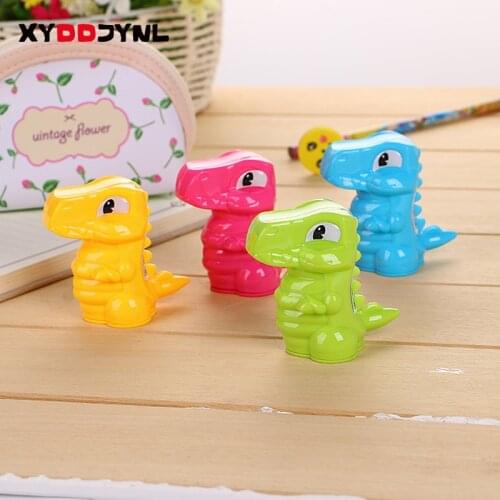 1 Pcs Cartoon Dinosaur Design Double Holes Pencil Sharpener Set with Eraser Kids' Gift Prize Office School Stationery Supplies