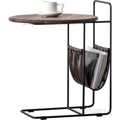 Nordic Black Walnut Side Table Simple Seating Area Table Magazine Book Rack C-shaped Solid Wood Metal Small Coffee Table Movable
