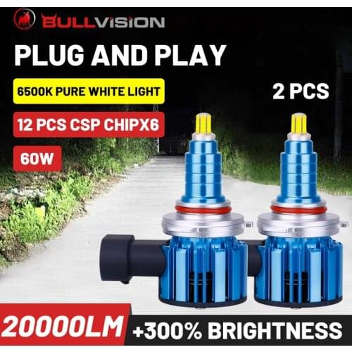 Bullvision H7 Led 20000Lm Headlight H8 H9 H11 9005 Hb3 9006 Hb4 Ice Bulb For Auto H4 Low Beam Spotlights Plug and play Led Bulbs