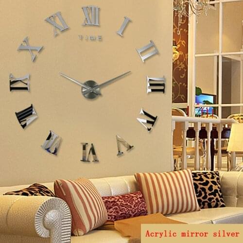 New Luminous Wall Clock Large Watch Horloge 3D DIY Acrylic Mirror Stickers Quartz Duvar Saat Klock Modern Mute