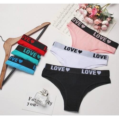 3PCS Random Color Love Heart Underpants Womens Sexy Letter Sports Panties Thongs Female Breathable Cotton Intimates Underwear