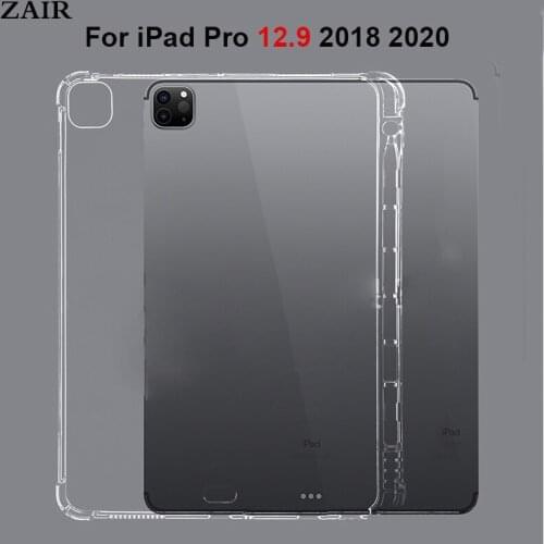 Ultra Thin Clear Case For iPad Pro 12.9 2018 2020 A2229 Shockproof Cover Soft Silicon TPU Protection Shell With Pencil Holder