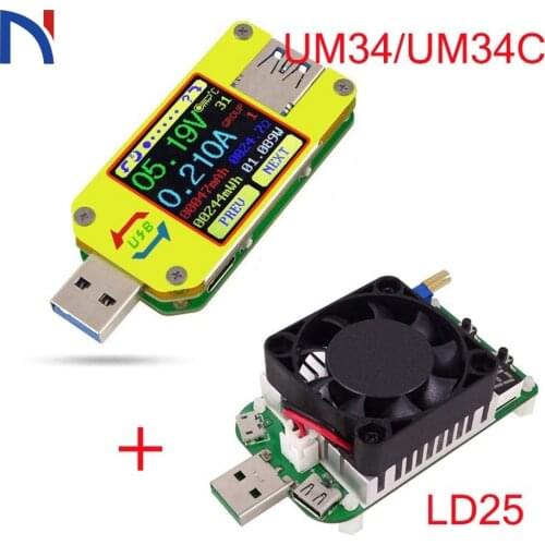Voltmeter Ammeter UM34 UM34C LD25 for APP USB 3.0 Type-C DC voltage current meter battery charge measure cable resistance Tester