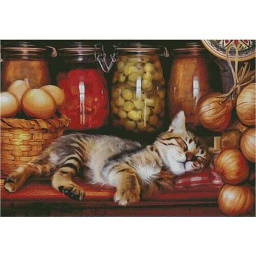 Customized Embroidery A Cat in the Kitchen Cross Stitch Name Pattern Maker with 100% Cotton Floss & Free Shipping for Wall Decor