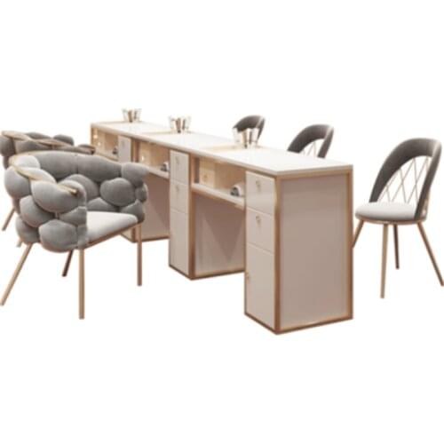 Japanese Simple Manicure Table and Chair Set, Single Double Multi-functional Solid Wood Storage Manicure Table