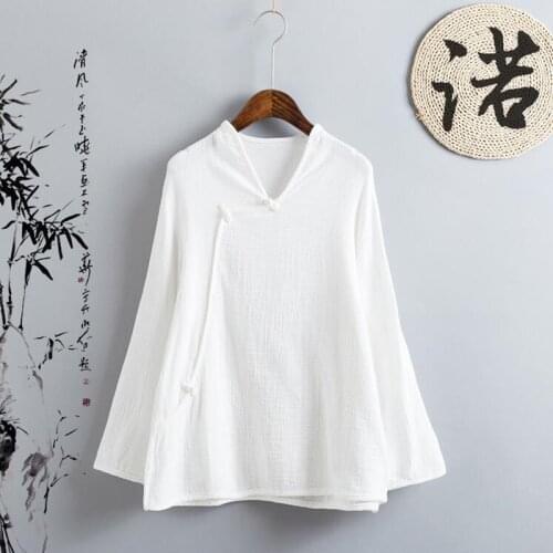 2020 Chinese Tradition Casual Ladies Autumn plus size S-5XL 6XL Vintage Elegant Cotton Linen Long Sleeve Women shirts