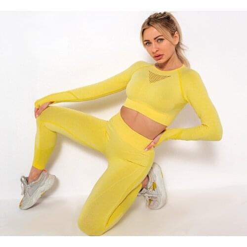 TRY TO BN Womens Suit Fitness Sports Clothing Womens tracksuit Crop Top Long Sleeve High Waist Legging Gym Yoga Set 2 Piece