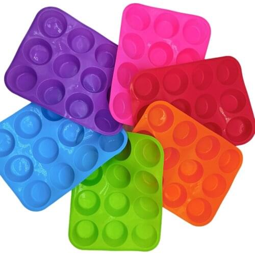12 Holes Muffin Cup Cake Mold Round Cupcake Silicone Mold Pudding Fondant Baking Pan Non-Stick Rice Cake Mould Cake Tools