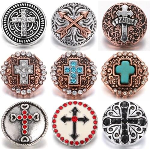 6pcs/lot New Snap Jewelry Rhinestone 18mm Cross Snap Buttons Fit 20mm 18mm Snap Button Bracelet Interchangeable Jewelry