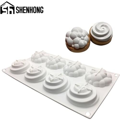 SHENHONG 8 Cavity Spiral Chocolate Brownie Mousse Mould Muffin Pastry French Dessert Tray Cloud Silicone Cake Mold Baking Tool