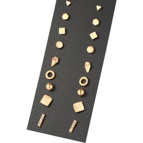 9 Pairs/set Brincos Geometric Crystal Stud Earrings Piercing Gold Color New Fashion Earring For Women Bijoux Jewelry Best Gift