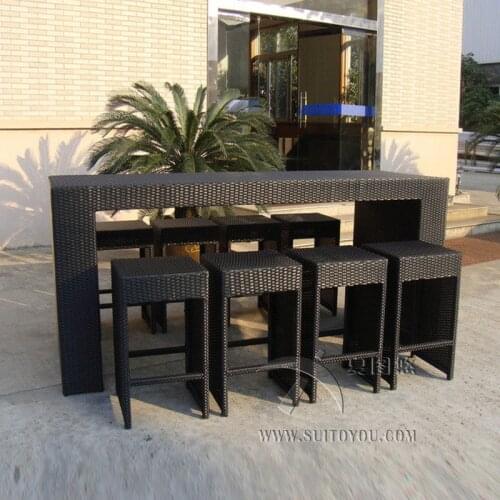 7pcs handweaving design rattan furniture restaurant outdoor bar furniture bar chair and table leisure chair transport by sea