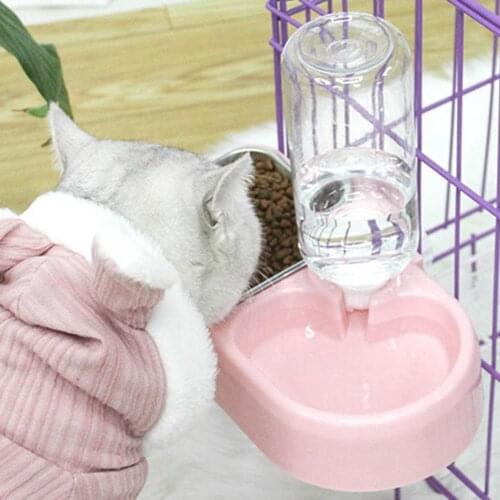 Pet Cat Dog Auto Feeder Water Dispenser Double Drinking Bowl Dish Food Anti-leakage Container Pink Large-capacity Food Storage