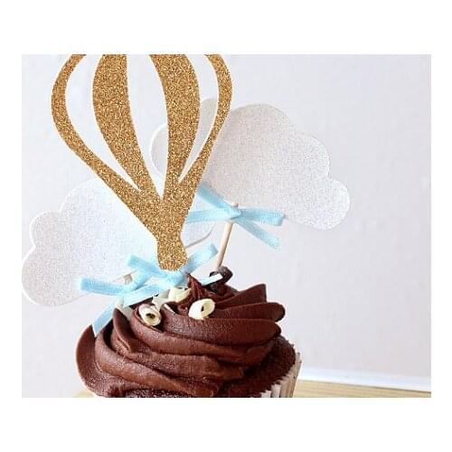 Glitter Hot Air Balloon cloud Cupcake Toppers wedding birthday bridal baby shower Bachelorette Party Decor cake toppr food picks